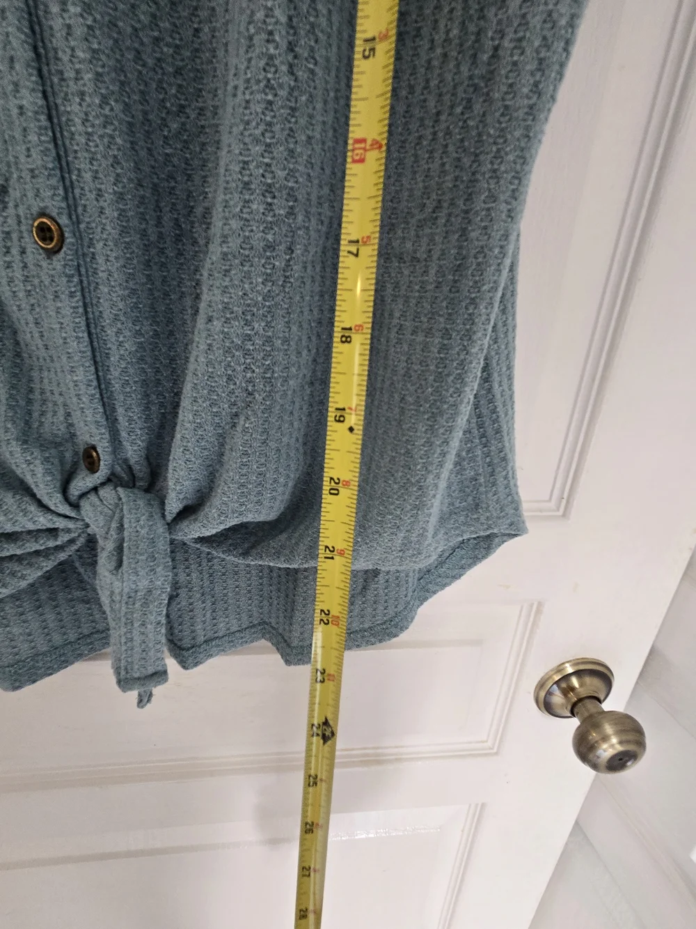 Size L Light Blue Button-Front Tie-Hem Knit Top -